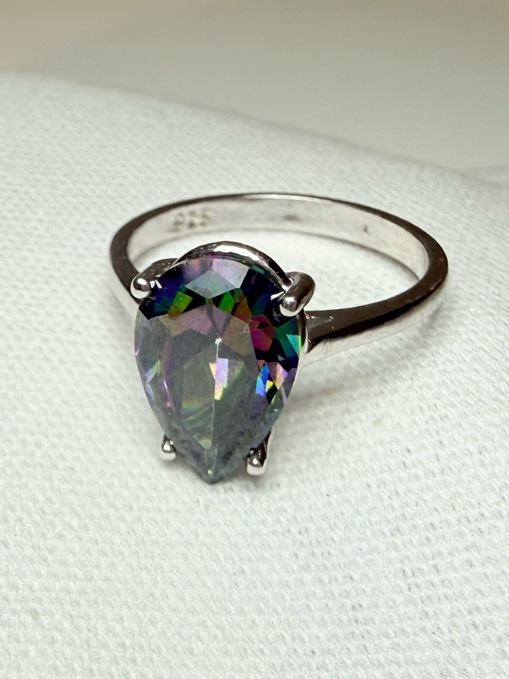 Mystic Teardrop Sterling Silver Ring Size 6 - Iridescent